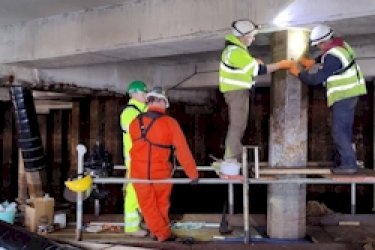 HCL's Pile Wrap Protection system being applied to Octagonal Piles